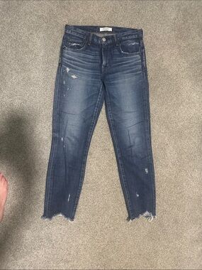 Moussy Indigo Distressed Skinny Jeans with Frayed Hem